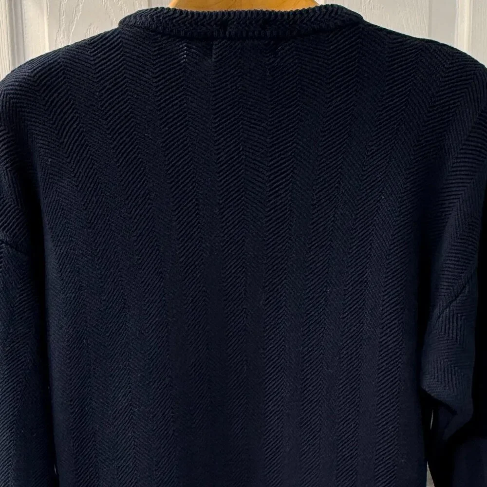 Vtg Chaps Ralph Lauren Hand Framed Rib Knit Cotton Sweater Navy Gold Crown XL